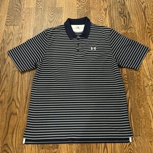 Under Armour Golf Polo Heat Gear Shirt Men's Large Navy Blue, White and Grey